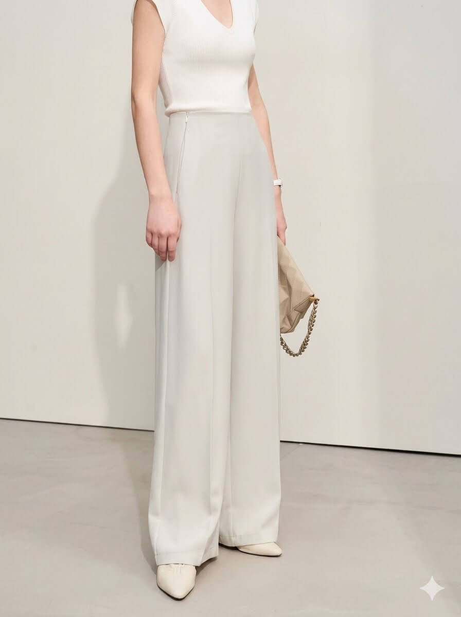 Minimalism 2026 Summer Wide-Leg Pants - Women's Premium Straight Basics, Solid Full-Length Casual Trousers, Chic Minimalist Wardrobe Essential