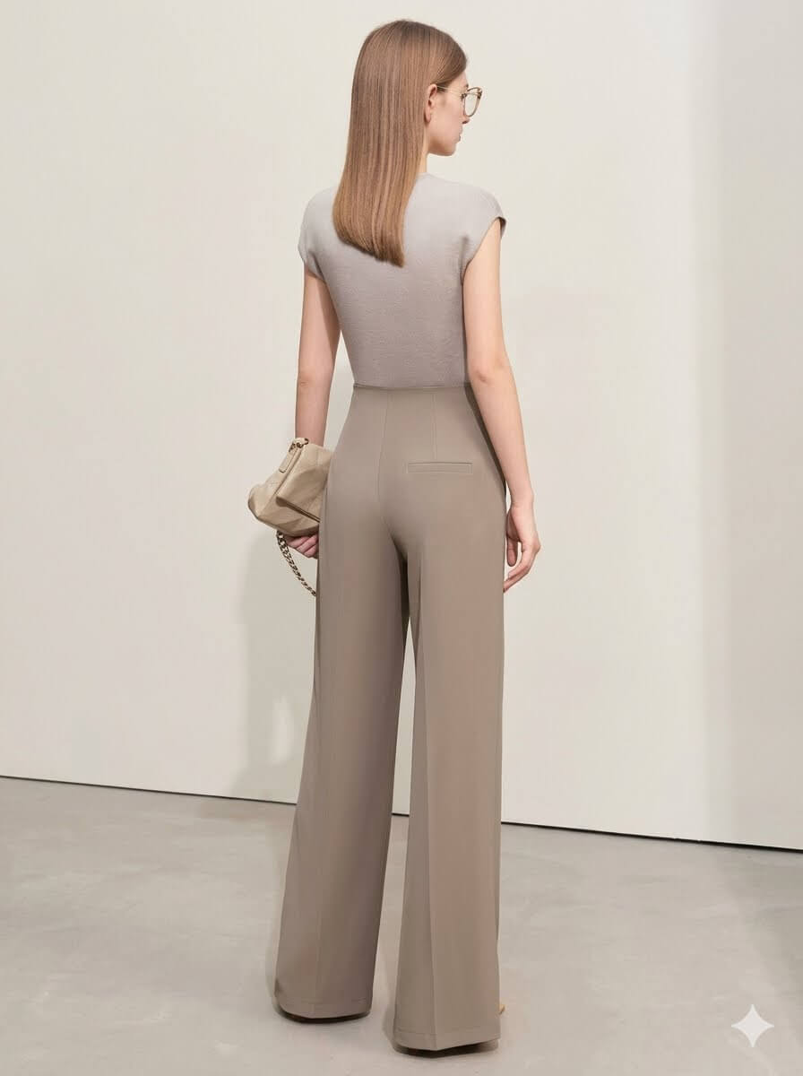 Minimalism 2026 Summer Wide-Leg Pants - Women's Premium Straight Basics, Solid Full-Length Casual Trousers, Chic Minimalist Wardrobe Essential