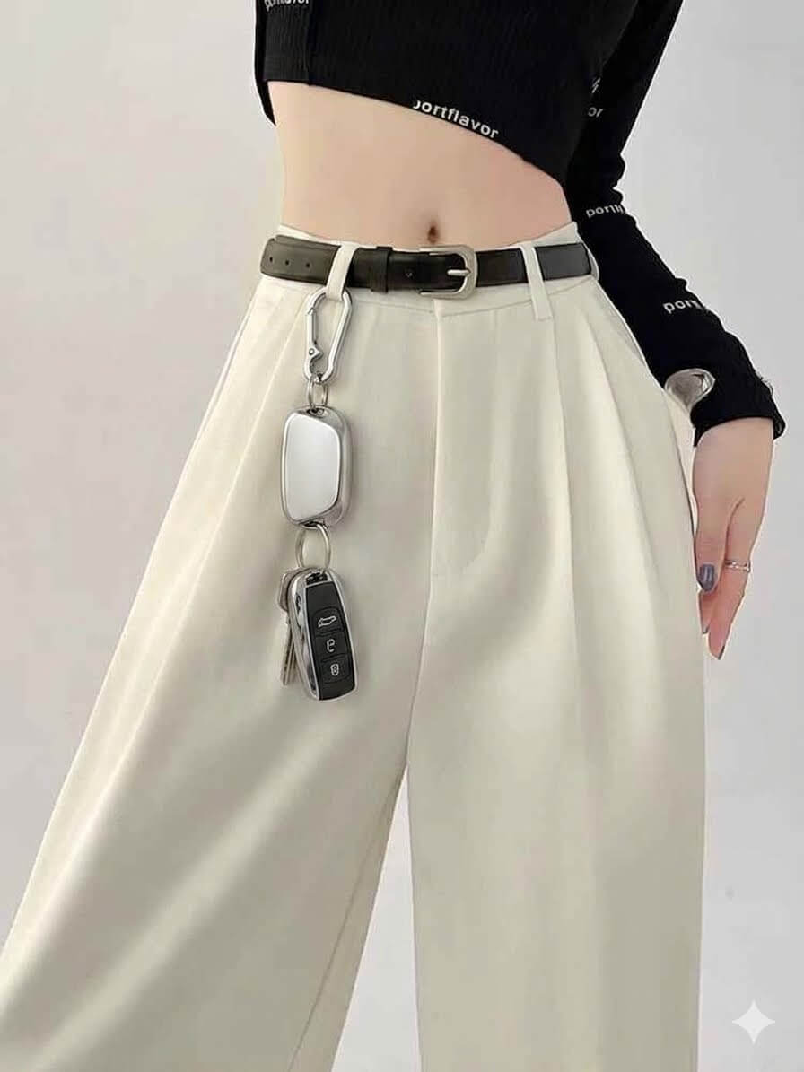 High-Waisted Wide Leg Suit Pants - Women's Elegant Office Trousers with Belt, Chic Black Straight Slacks, Sophisticated Workwear 2026