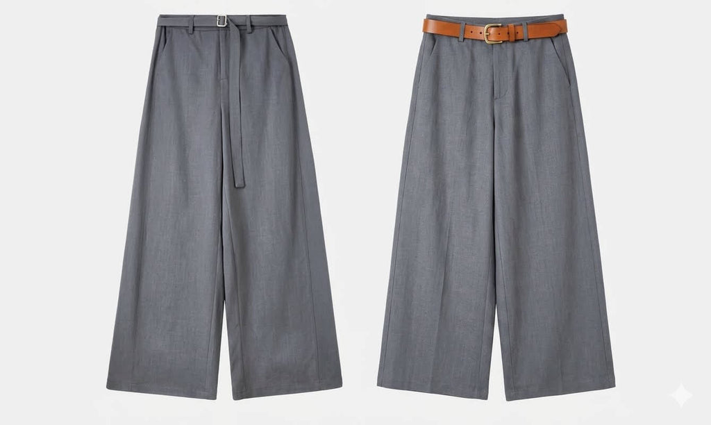 Premium Lyocell Wide-Leg Pants - Women's Breathable Summer Business Trousers with Belt, Solid Drapey Full-Length Slacks