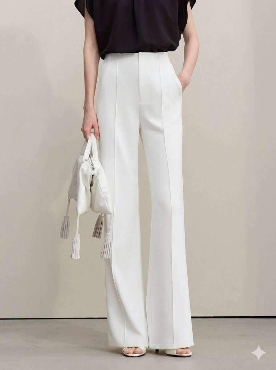 2026 Summer Wide-Leg Pants - Women's High-Waisted Pin Tuck Cutout Trousers, Comfort Elastic Waist Loose Fit Office Slacks