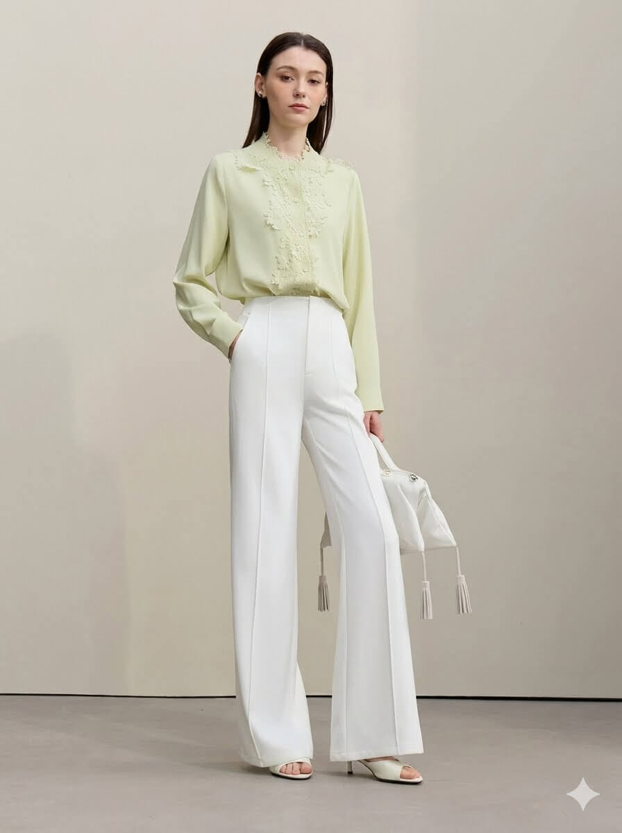 2026 Summer Wide-Leg Pants - Women's High-Waisted Pin Tuck Cutout Trousers, Comfort Elastic Waist Loose Fit Office Slacks