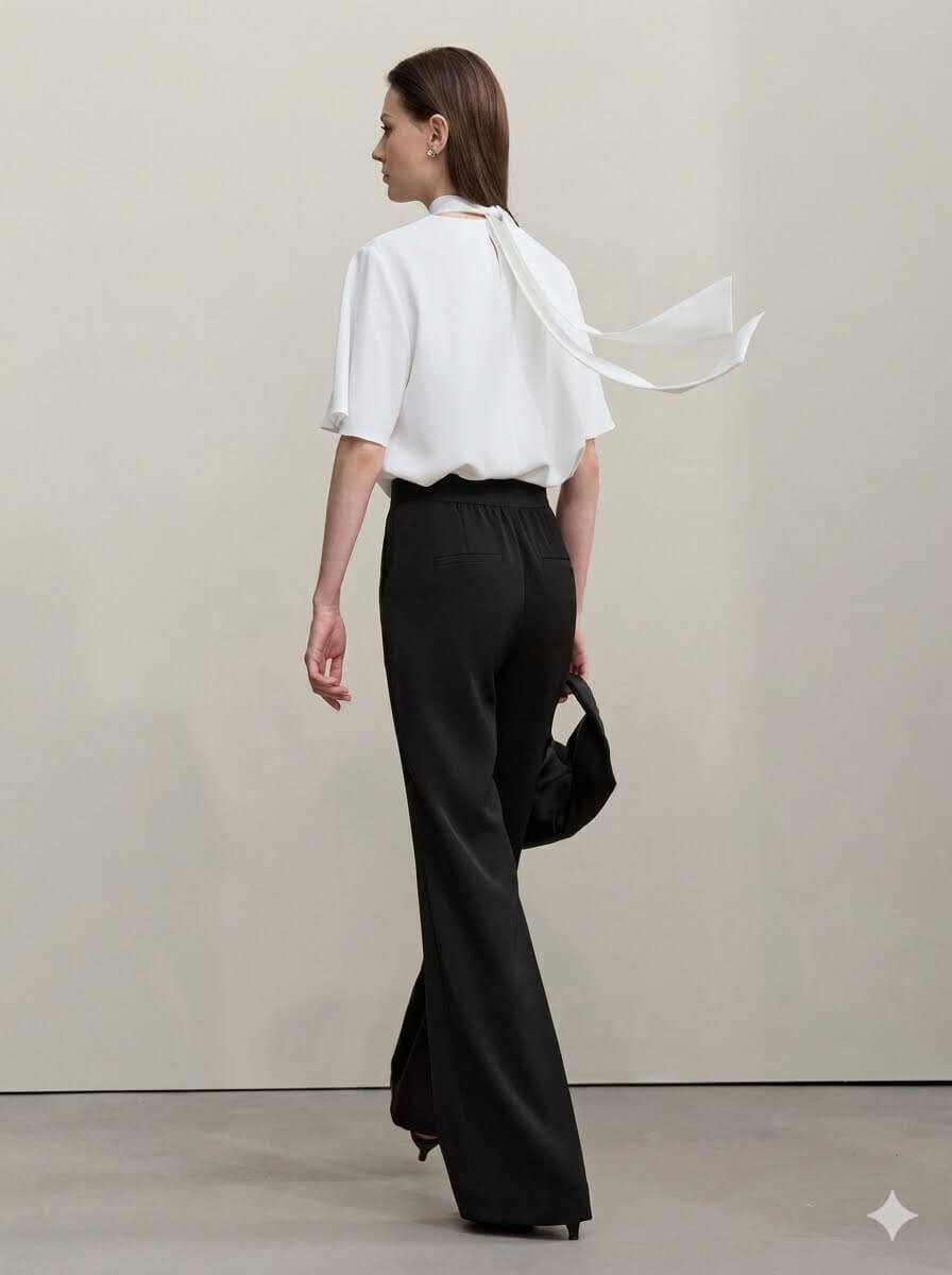 2026 Summer Wide-Leg Pants - Women's High-Waisted Pin Tuck Cutout Trousers, Comfort Elastic Waist Loose Fit Office Slacks