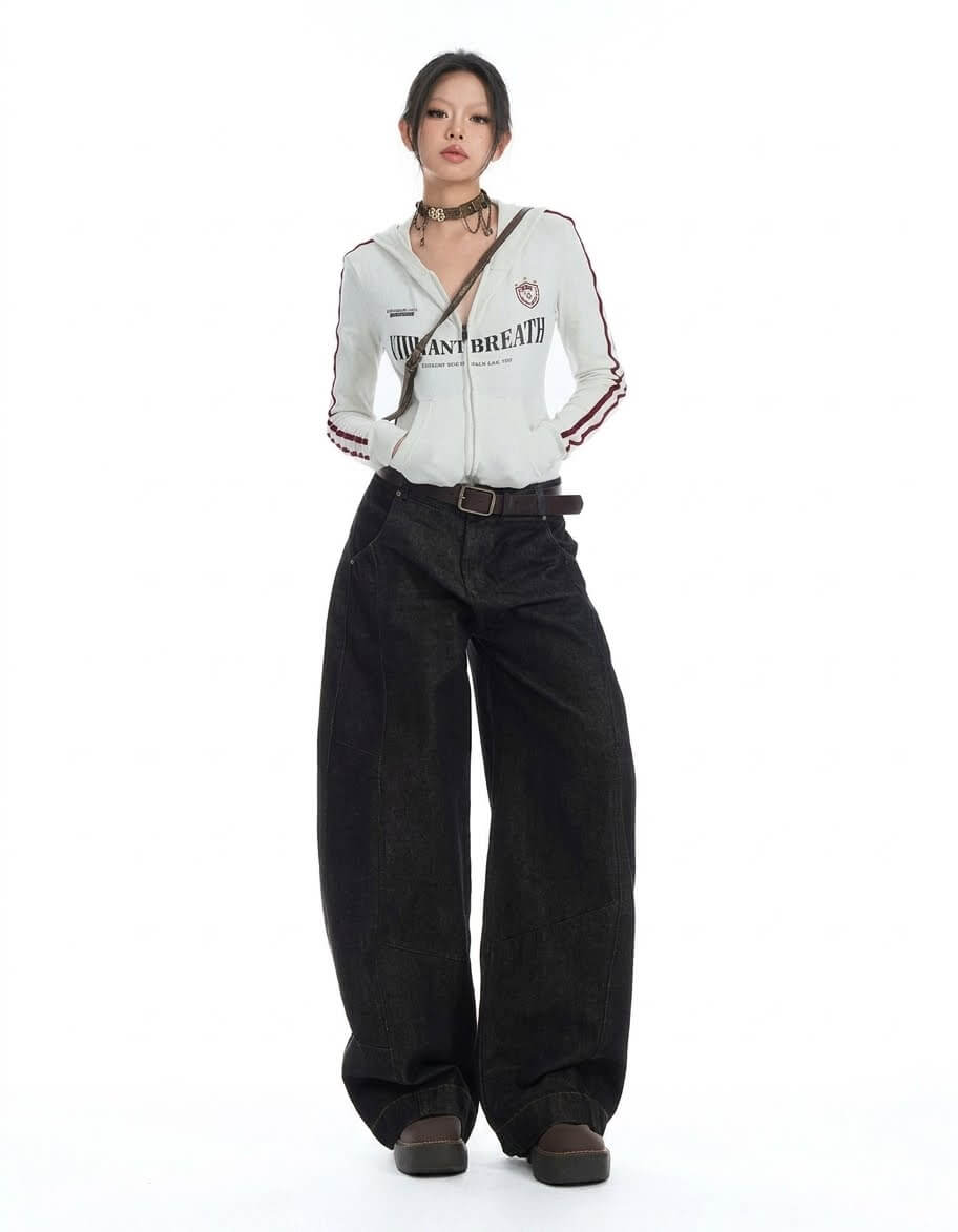 Vintage High Waist Wide-Leg Jeans - Women's Oversized Floor Length Denim, Harajuku Aesthetic Baggy Pants, Retro Streetwear Trousers