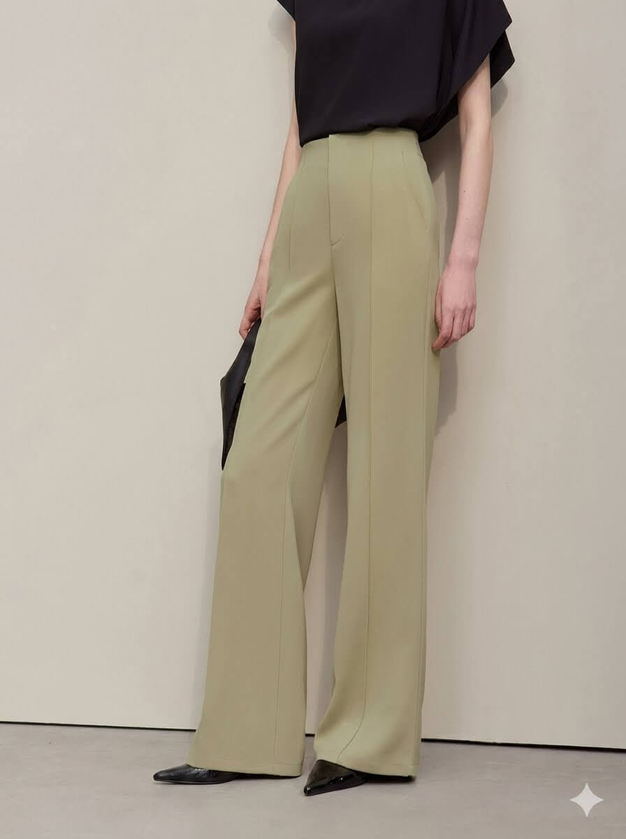 2026 Summer Wide-Leg Pants - Women's High-Waisted Pin Tuck Cutout Trousers, Comfort Elastic Waist Loose Fit Office Slacks