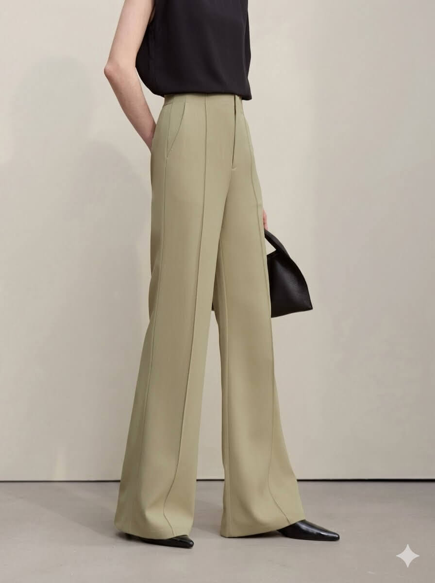 2026 Summer Wide-Leg Pants - Women's High-Waisted Pin Tuck Cutout Trousers, Comfort Elastic Waist Loose Fit Office Slacks