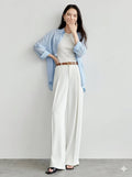 Women's Tailored Suit Pants - Elegant High-Waisted Pleated Front Trousers, Premium Twill Workwear Full-Length Slacks with Pockets 2026