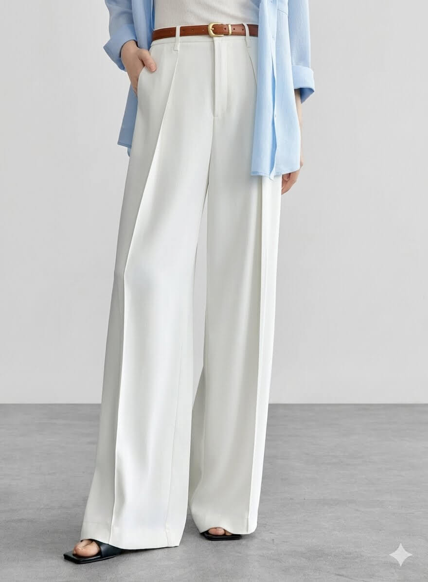 Women's Tailored Suit Pants - Elegant High-Waisted Pleated Front Trousers, Premium Twill Workwear Full-Length Slacks with Pockets 2026
