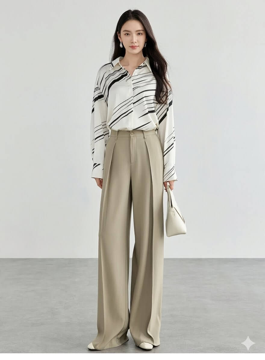 Women's Tailored Suit Pants - Elegant High-Waisted Pleated Front Trousers, Premium Twill Workwear Full-Length Slacks with Pockets 2026