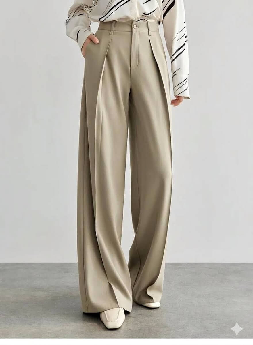 Women's Tailored Suit Pants - Elegant High-Waisted Pleated Front Trousers, Premium Twill Workwear Full-Length Slacks with Pockets 2026