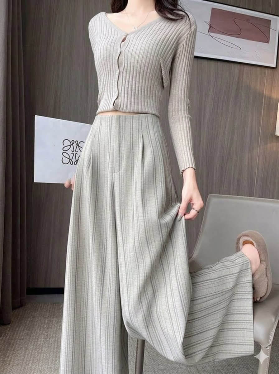 Women's Striped Wide Leg Pants Korean Style High Waisted Loose Casual Suit Trousers Draped Straight Slacks Streetwear Spring Fall