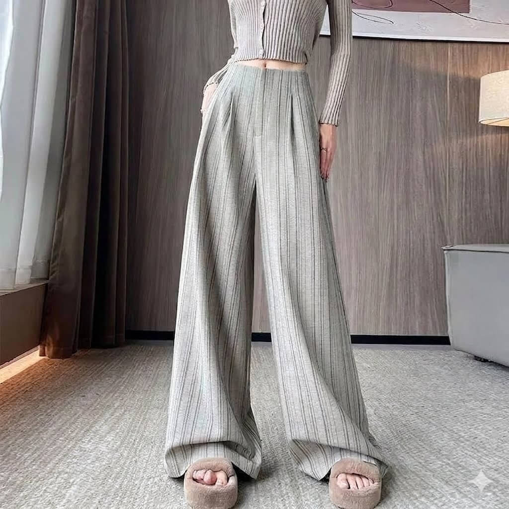 Women's Striped Wide Leg Pants Korean Style High Waisted Loose Casual Suit Trousers Draped Straight Slacks Streetwear Spring Fall