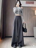 Women's Striped Wide Leg Pants Korean Style High Waisted Loose Casual Suit Trousers Draped Straight Slacks Streetwear Spring Fall