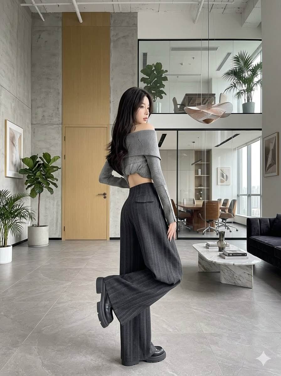 Women's Striped Wide Leg Pants Korean Style High Waisted Loose Casual Suit Trousers Draped Straight Slacks Streetwear Spring Fall