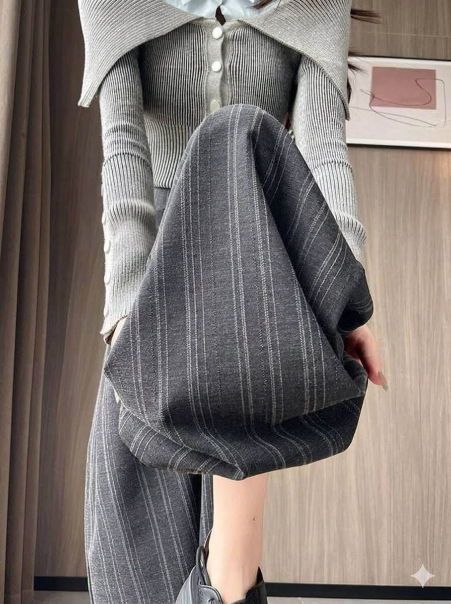 Women's Striped Wide Leg Pants Korean Style High Waisted Loose Casual Suit Trousers Draped Straight Slacks Streetwear Spring Fall