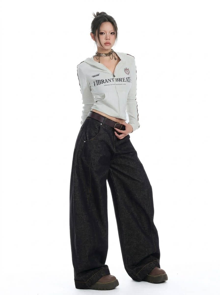 Vintage High Waist Wide-Leg Jeans - Women's Oversized Floor Length Denim, Harajuku Aesthetic Baggy Pants, Retro Streetwear Trousers