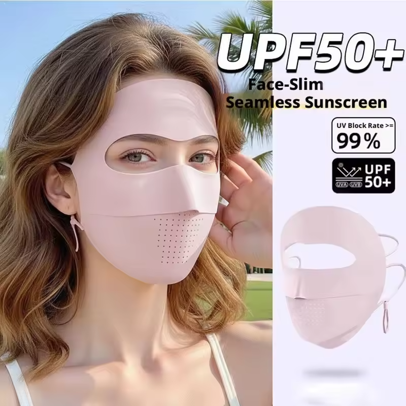 UPF 50+ Full Face Sun Protection Mask with Cooling Airthin Technology Ultra-Light Breathable Sunscreen Mask Adjustable Ear Loops