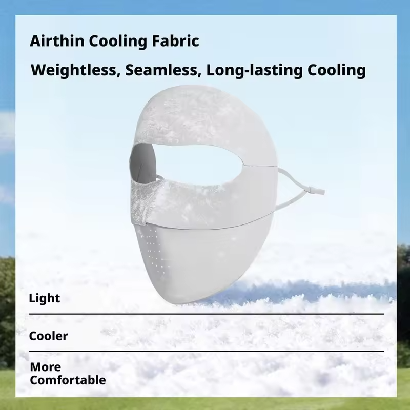 UPF 50+ Full Face Sun Protection Mask with Cooling Airthin Technology Ultra-Light Breathable Sunscreen Mask Adjustable Ear Loops