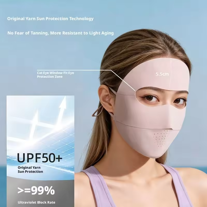 UPF 50+ Full Face Sun Protection Mask with Cooling Airthin Technology Ultra-Light Breathable Sunscreen Mask Adjustable Ear Loops
