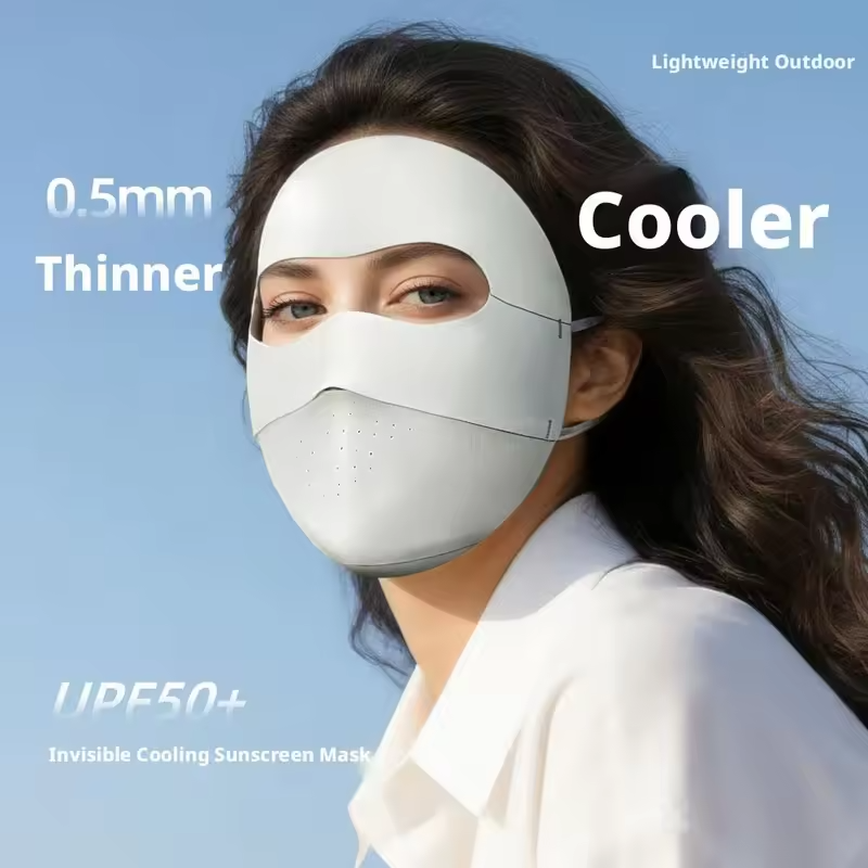 UPF 50+ Full Face Sun Protection Mask with Cooling Airthin Technology Ultra-Light Breathable Sunscreen Mask Adjustable Ear Loops