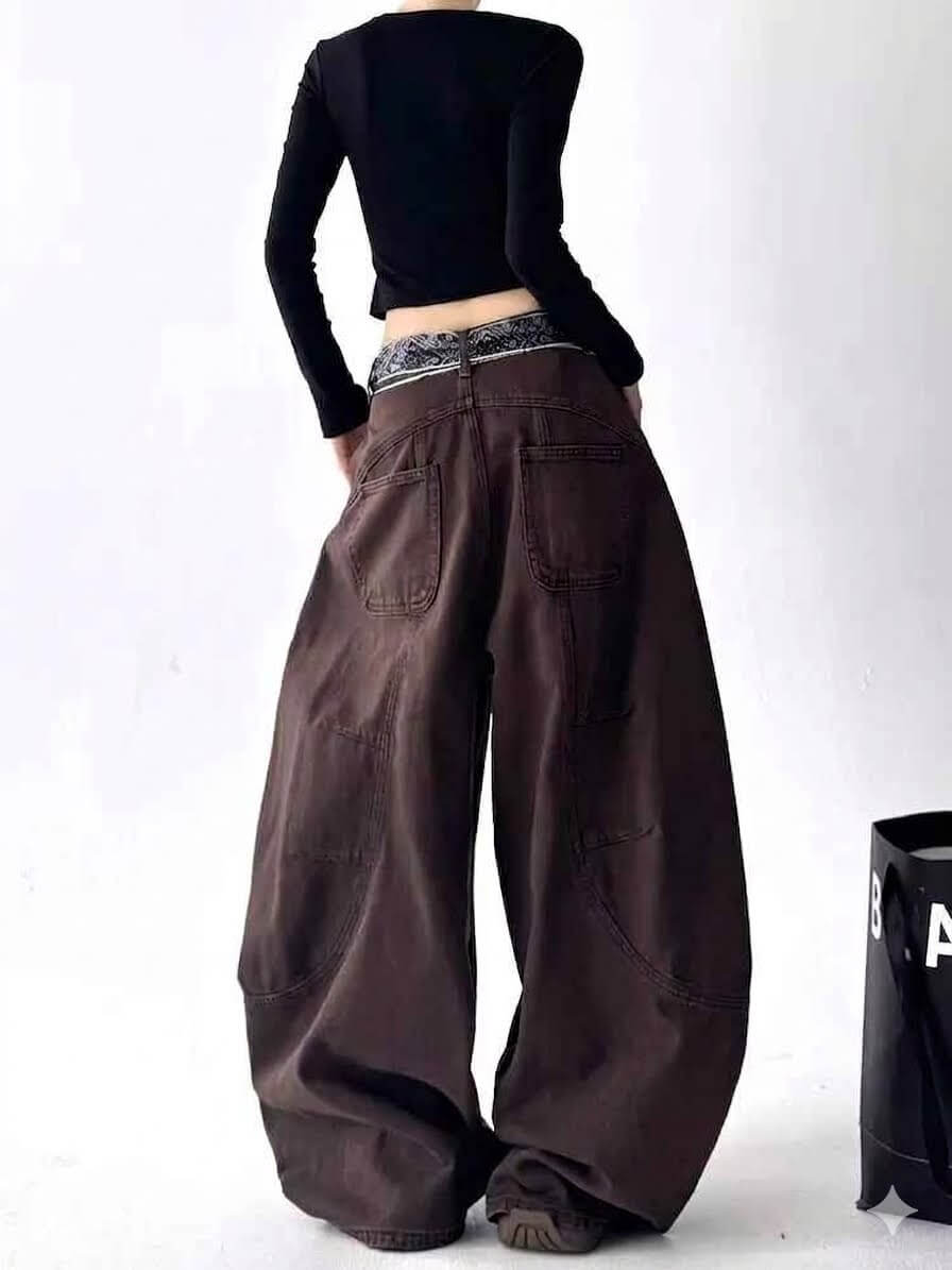 American Streetwear Baggy Jeans Women - Retro Harajuku Wide Leg Denim Pants, Casual Versatile High Waisted Trousers, Loose Fit Aesthetic Street Style