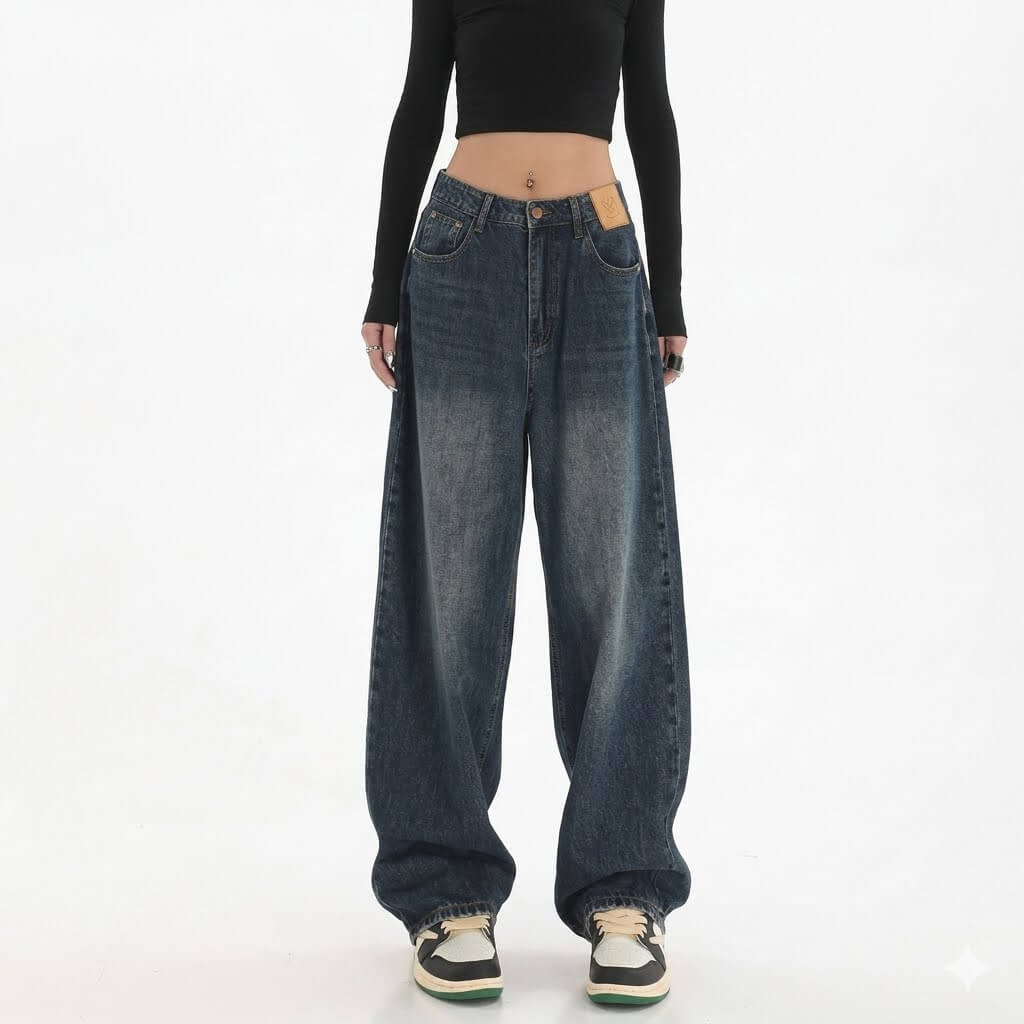 Women's Classic Retro Baggy Jeans - High Waisted Straight Leg Denim Trousers, Korean Fashion Daily Casual Loose Pants, Comfortable Long Denim 2026