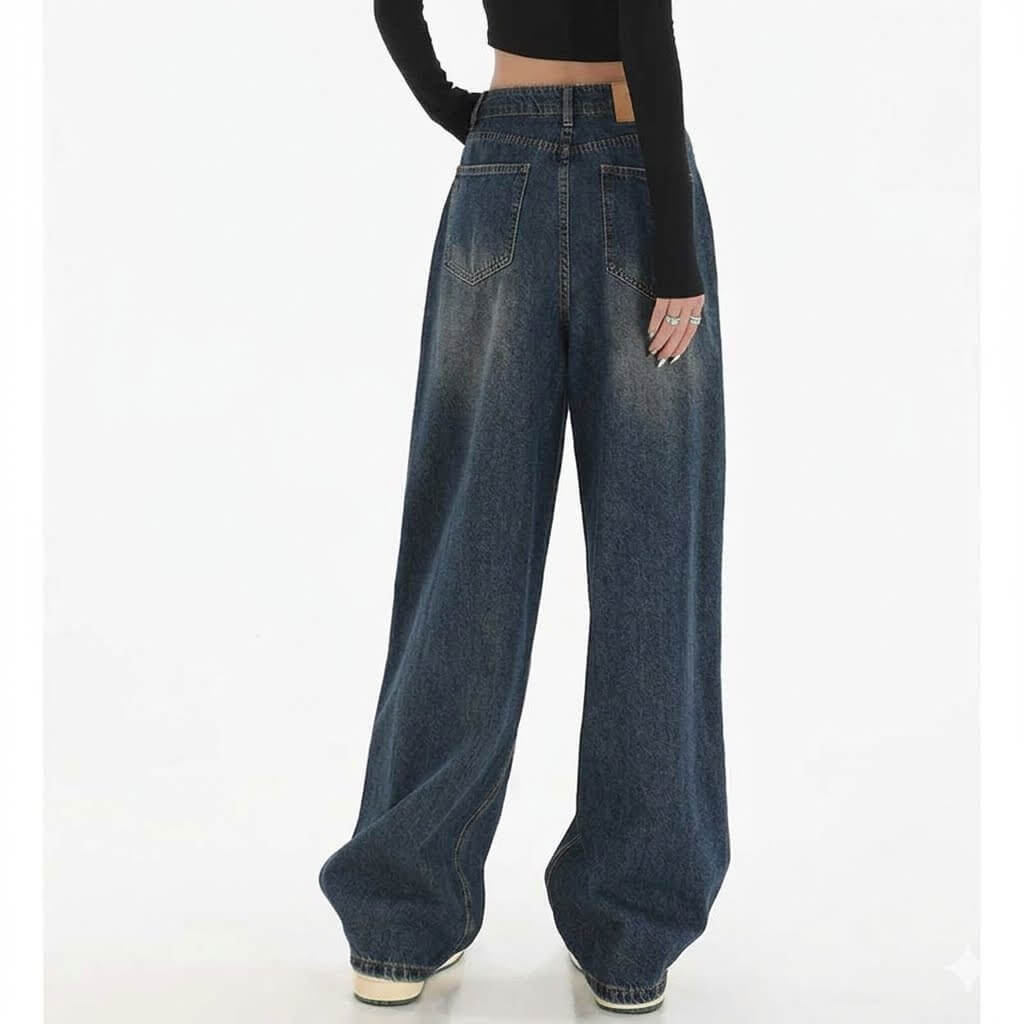 Women's Classic Retro Baggy Jeans - High Waisted Straight Leg Denim Trousers, Korean Fashion Daily Casual Loose Pants, Comfortable Long Denim 2026