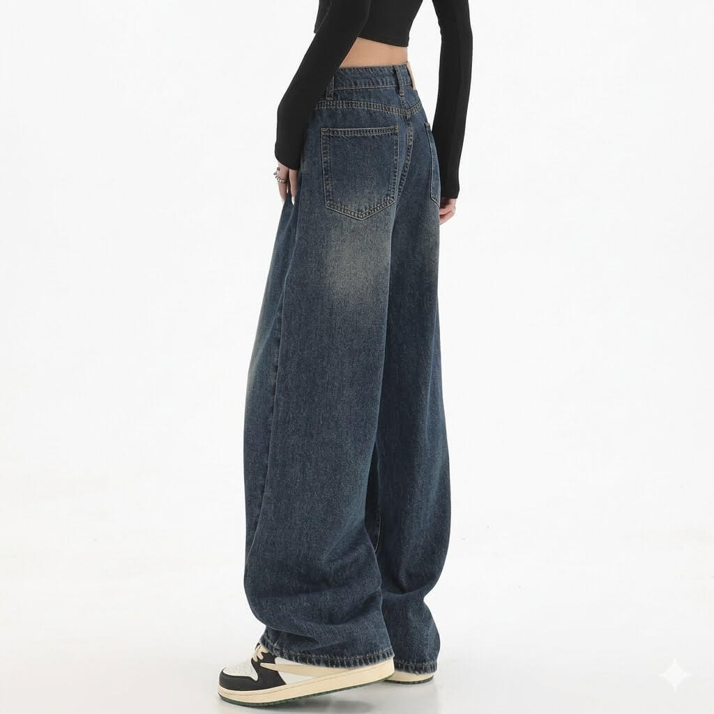 Women's Classic Retro Baggy Jeans - High Waisted Straight Leg Denim Trousers, Korean Fashion Daily Casual Loose Pants, Comfortable Long Denim 2026