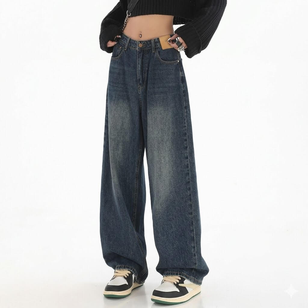 Women's Classic Retro Baggy Jeans - High Waisted Straight Leg Denim Trousers, Korean Fashion Daily Casual Loose Pants, Comfortable Long Denim 2026