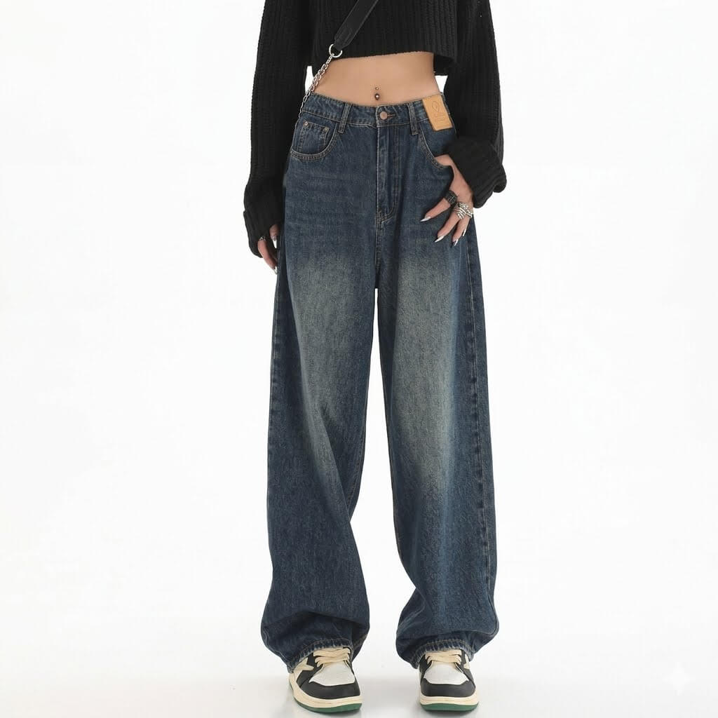 Women's Classic Retro Baggy Jeans - High Waisted Straight Leg Denim Trousers, Korean Fashion Daily Casual Loose Pants, Comfortable Long Denim 2026