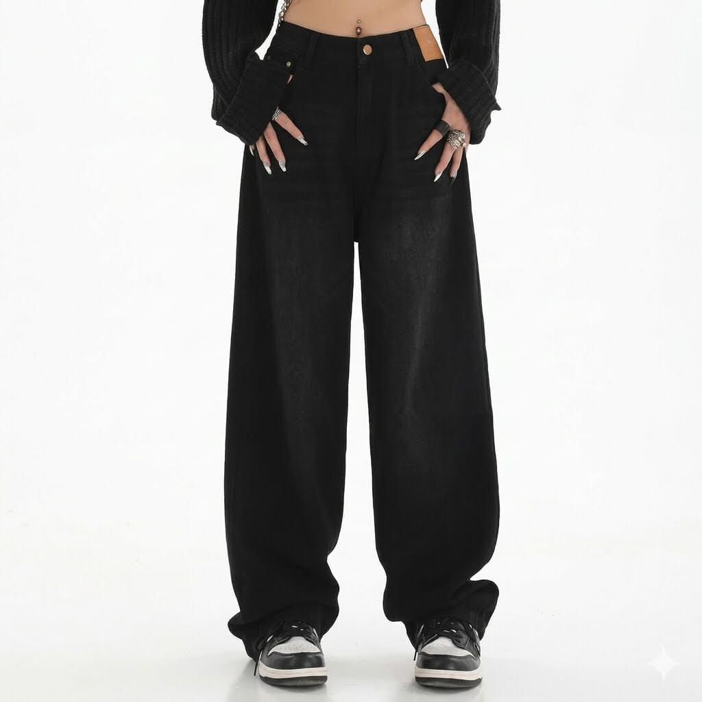 Women's Classic Retro Baggy Jeans - High Waisted Straight Leg Denim Trousers, Korean Fashion Daily Casual Loose Pants, Comfortable Long Denim 2026