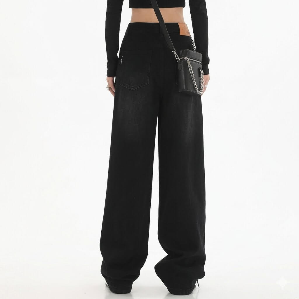 Women's Classic Retro Baggy Jeans - High Waisted Straight Leg Denim Trousers, Korean Fashion Daily Casual Loose Pants, Comfortable Long Denim 2026