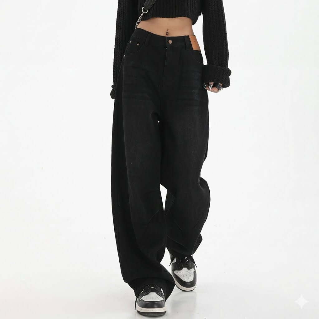 Women's Classic Retro Baggy Jeans - High Waisted Straight Leg Denim Trousers, Korean Fashion Daily Casual Loose Pants, Comfortable Long Denim 2026