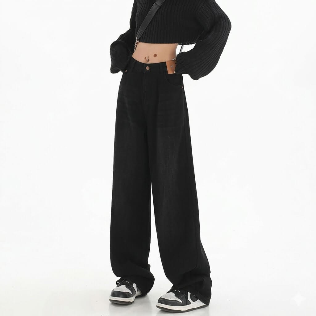 Women's Classic Retro Baggy Jeans - High Waisted Straight Leg Denim Trousers, Korean Fashion Daily Casual Loose Pants, Comfortable Long Denim 2026