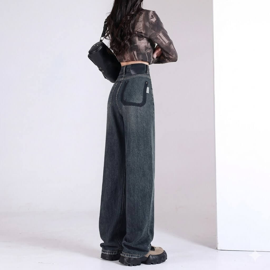 Women's Destroyed Baggy Jeans - High Waisted Wide Leg Denim Pants, Vintage Light Blue Straight Loose Fit Trousers, 2026 Autumn New Design
