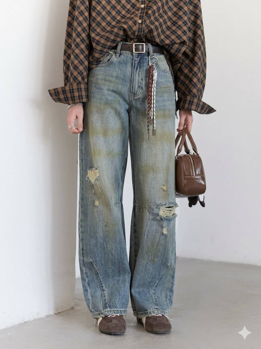 Retro High-Waisted Wide-Leg Jeans - Women's Minimalist Loose Denim Trousers, Premium Spring Autumn Casual Pants 2026