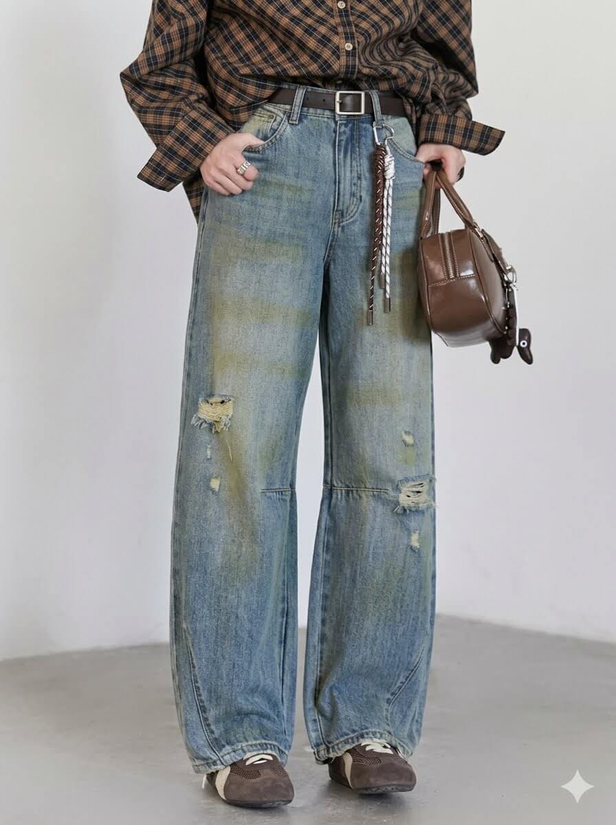 Retro High-Waisted Wide-Leg Jeans - Women's Minimalist Loose Denim Trousers, Premium Spring Autumn Casual Pants 2026