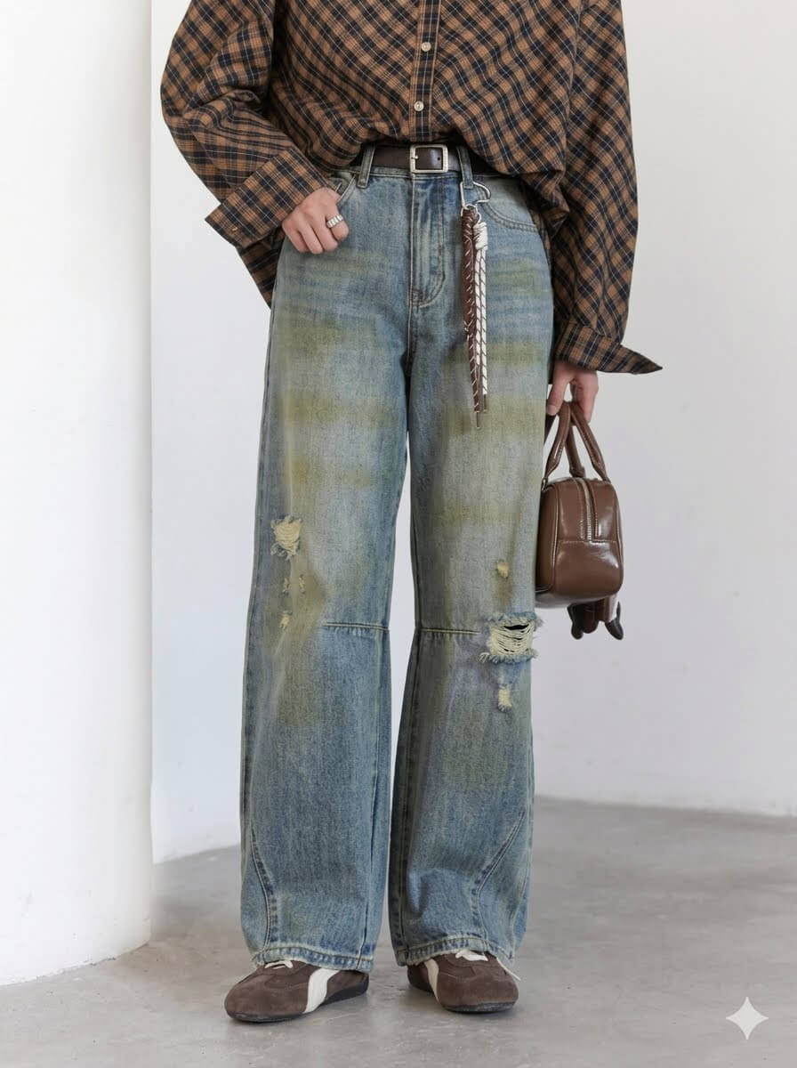 Retro High-Waisted Wide-Leg Jeans - Women's Minimalist Loose Denim Trousers, Premium Spring Autumn Casual Pants 2026