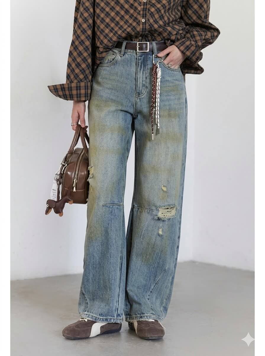 Retro High-Waisted Wide-Leg Jeans - Women's Minimalist Loose Denim Trousers, Premium Spring Autumn Casual Pants 2026