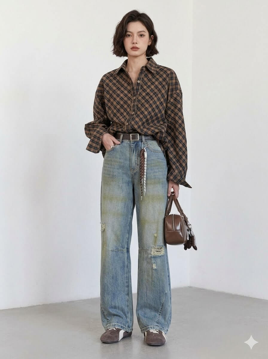 Retro High-Waisted Wide-Leg Jeans - Women's Minimalist Loose Denim Trousers, Premium Spring Autumn Casual Pants 2026