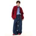 Korean Retro Blue Wide Leg Jeans - Loose Straight Leg Denim Trousers, Casual Baggy High Quality Pants, 2026 New Fashion Streetwear