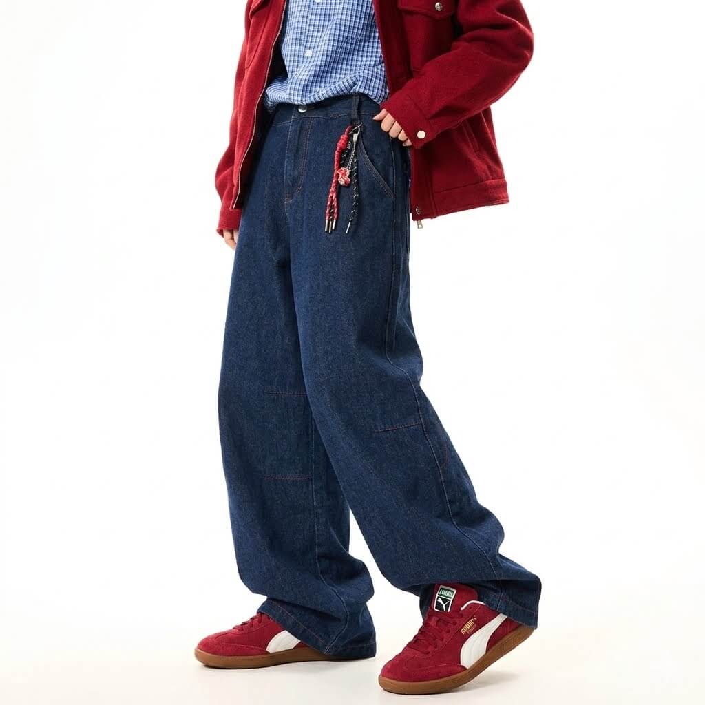 Korean Retro Blue Wide Leg Jeans - Loose Straight Leg Denim Trousers, Casual Baggy High Quality Pants, 2026 New Fashion Streetwear