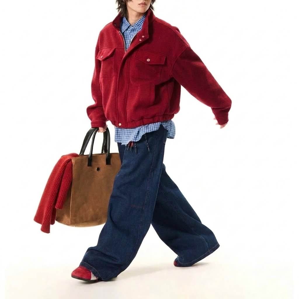 Korean Retro Blue Wide Leg Jeans - Loose Straight Leg Denim Trousers, Casual Baggy High Quality Pants, 2026 New Fashion Streetwear
