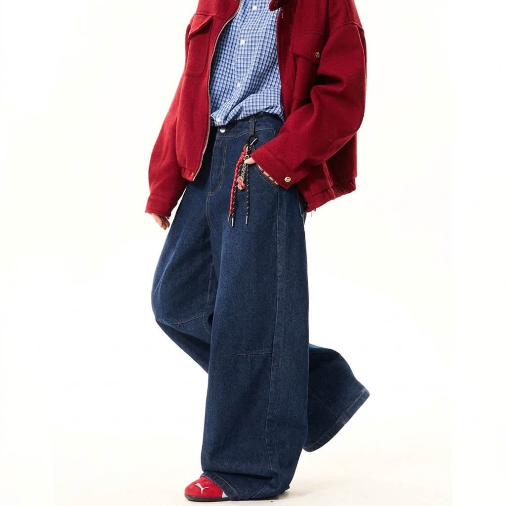 Korean Retro Blue Wide Leg Jeans - Loose Straight Leg Denim Trousers, Casual Baggy High Quality Pants, 2026 New Fashion Streetwear