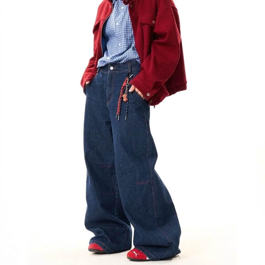 Korean Retro Blue Wide Leg Jeans - Loose Straight Leg Denim Trousers, Casual Baggy High Quality Pants, 2026 New Fashion Streetwear