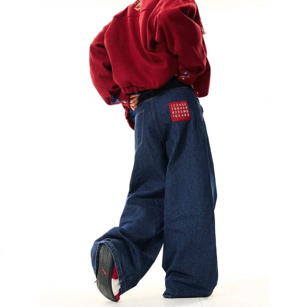 Korean Retro Blue Wide Leg Jeans - Loose Straight Leg Denim Trousers, Casual Baggy High Quality Pants, 2026 New Fashion Streetwear