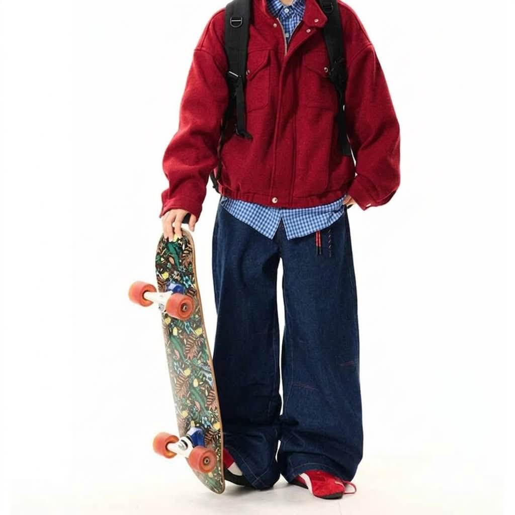 Korean Retro Blue Wide Leg Jeans - Loose Straight Leg Denim Trousers, Casual Baggy High Quality Pants, 2026 New Fashion Streetwear