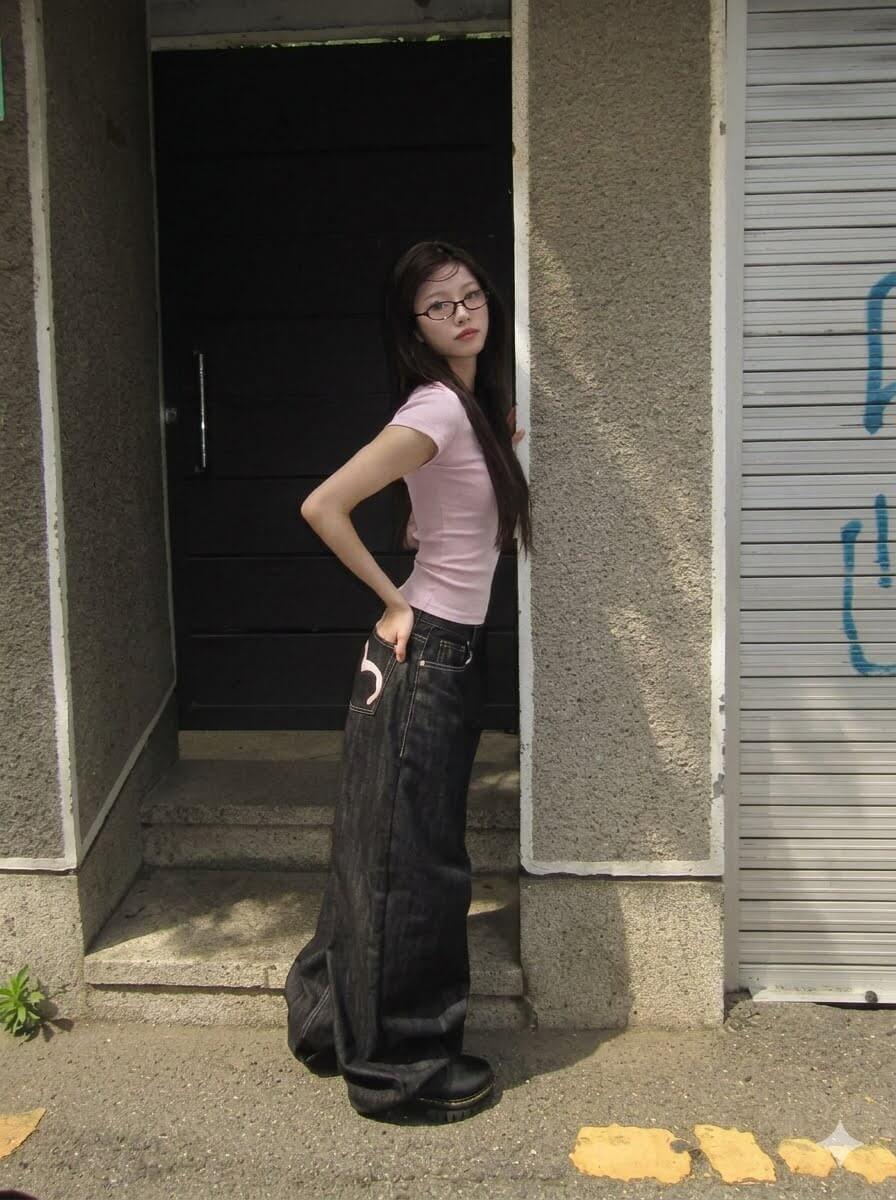 2026 Winter New In: Women's High-Waisted Baggy Jeans - Korean Retro Wide Fit Denim, Versatile Grunge Chic Trousers, Premium Retro Mom Jeans
