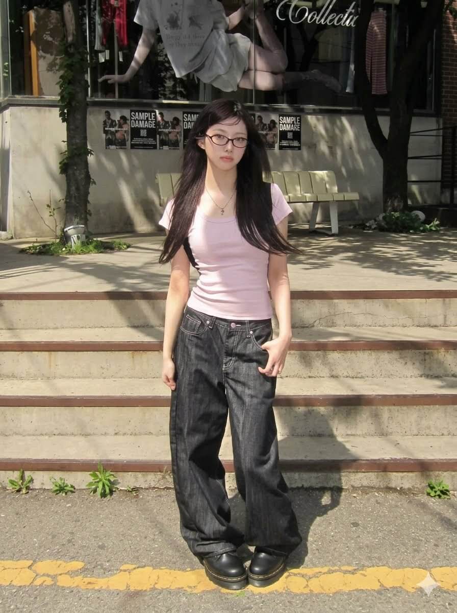 2026 Winter New In: Women's High-Waisted Baggy Jeans - Korean Retro Wide Fit Denim, Versatile Grunge Chic Trousers, Premium Retro Mom Jeans