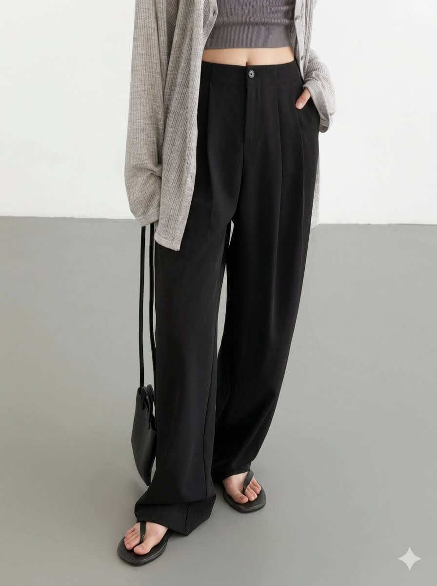 Summer Wide Leg Pleated Pants for Women - High Waist Casual Flowy Trousers, Breathable Office Wear, Stylish Straight Full-Length Pant 2026